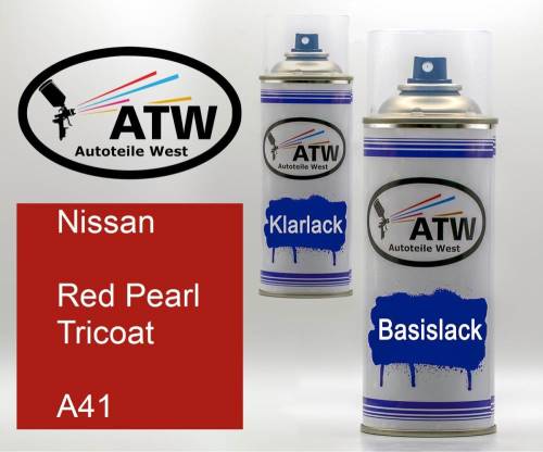 Nissan, Red Pearl Tricoat, A41: 400ml Sprühdose + 400ml Klarlack - Set, von ATW Autoteile West.